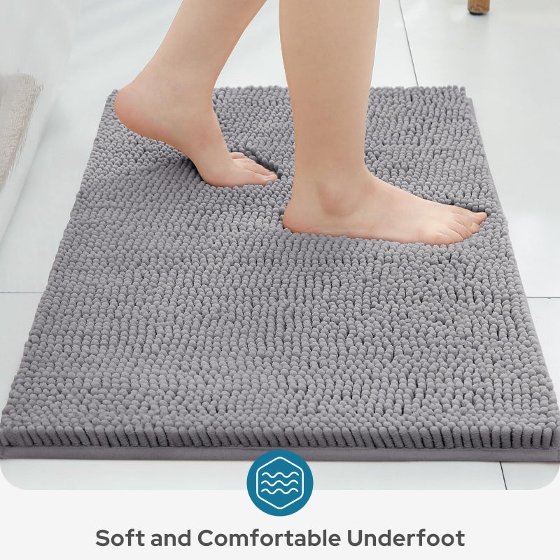 BYSURE Grey Bathroom Rugs Sets 3 Piece Non Slip Extra Absorbent Plush Chenille Soft Washable Bath Mats - Image 4